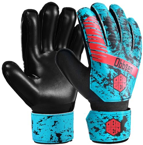 Obbsen Fußball Torwarthandschuhe mit Fingerschutz und doppeltem Handgelenkschutz, Torwarthandschuhe die Starkem Grip für Kinder, Jugendliche und Erwachsene Herren und Damen