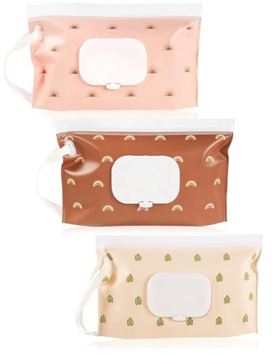 Hebterrka 3 Stück Tragbarer Nachfüllbarer Tücherbehälter,Baby-Feuchttuchhalter, Tücher-Spender, Wiederverwendbare, Wasser- und Staubdicht, Tuchhalter für Windeln (Bohemian)