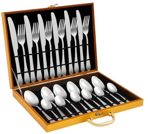 Besteck Set 6 Personen, Essbesteck Set 24 teilig, Edelstahl Besteckset mit Koffer für Haus/Party/Restaurant