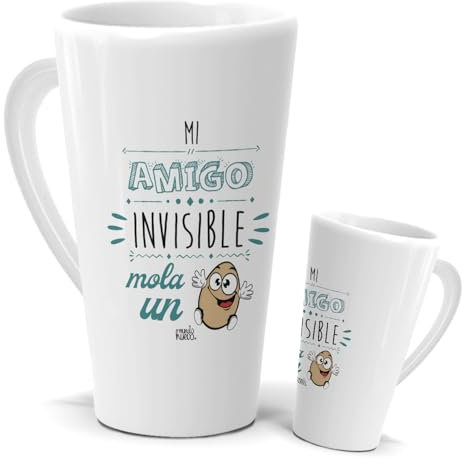 Taza Amigo | Taza Cónica Gigante de medio litro | Taza mi Amigo Invisible Mola un Huevo | Regalos Divertidos para Amigo Invisible | Frase Original y Graciosa | Idea de Regalo Navidad | Café y Té