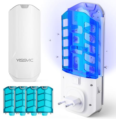 YISSVIC Trappole per Mosche della Frutta per Interni con Lampada UV Confezione da 1 Trappola e 5 Adesivi per Interno e Cucina Vicino a Piante e Frutta