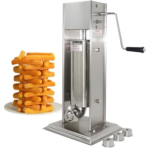 Gewerbliche Churro-Maschine, 3L/5L/7L Manuelle Spanische Donut-Churrera-Churro-Maschine, 4 Arten Von Formen, Vertikale Spanische Churrera-Maschine Aus Edelstahl, Snack-Ausrüstung,7L