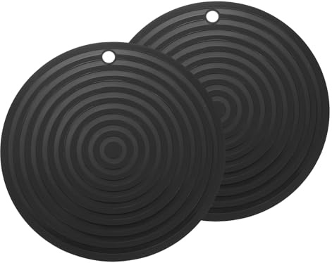 sourcing map 2 Pcs Silicone Trivets Mats for Hot Pots and Pans, 9 Round Hot Pot Holders Multi-Purpose Heat Resistant Trivet with Hang Hole for Pots & Hot Dish, Countertops (Black)