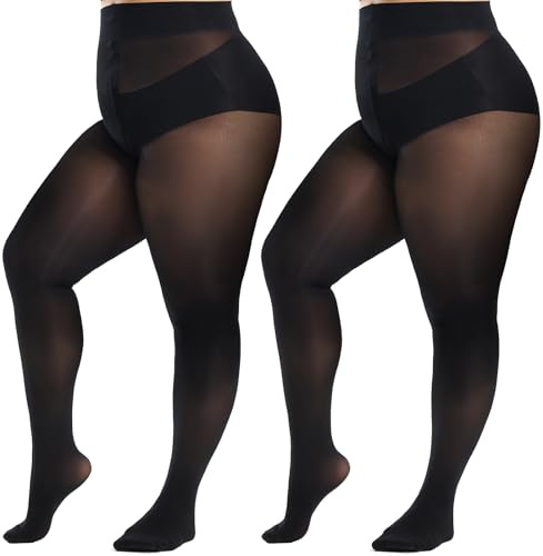 Aaronano Reißfeste Strumpfhose Damen Grosse Grössen,Feinstrumpfhose | Nylon,Große Größen,Hautfarbe Schwarze,Laufmaschen 2 Paar