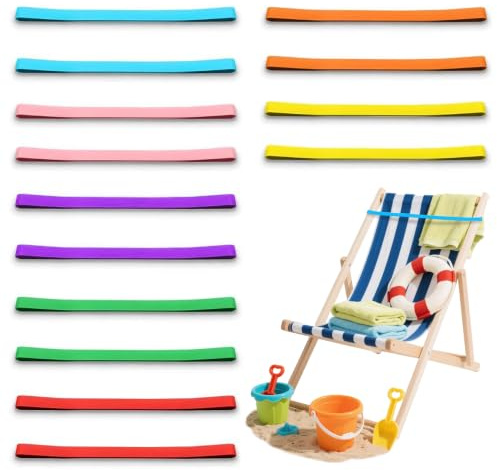 14 Pièces Bandes de Serviette en Silicone pour Chaise de Plage, Colorés Bandes Élastiques en Silicone, Bandes de Serviette de Plage Extensibles Porte Serviettes pour Chaise de Plage Piscine Vacances