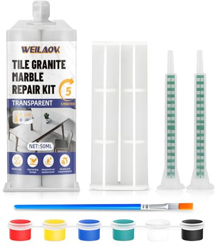 WEILAOK Marble Repair Kit, Ceramic Sink repair Kit, Ceramic Tile Repair kit, Suitable for Marble, Granite, Tile Repair, Repair Cracks, Scratches, Holes, 6 Colors Of Paint and Brush, 50 Ml