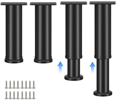 FINELYCR Möbelfüße Höhenverstellbars, 4 Stück Möbelfüße Verstellbar, 12-18 cm Höhenverstellbar Möbelfüße, Schwarz Möbelfüßes Höhenverstellbare, Eisenmaterial für Sofas, Betten, Tische