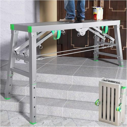 Plataforma de andamio plegable portátil ajustable, escalera de aluminio para ingeniería de limpieza de pintura, antideslizante, capacidad de 880 libras