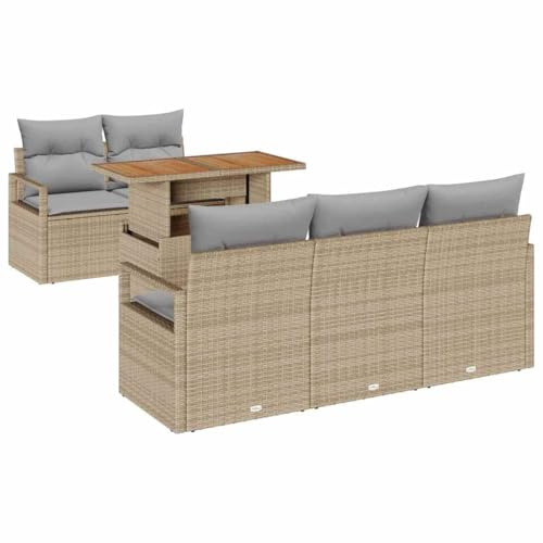 vidaXL 6-delars trädgårdsoffor med kuddar Beige Poly Rattan Modulär design Justerbara fötter för inomhus- och utomhusbruk Bekväm sittplats Modern patio-möbler Sektionell