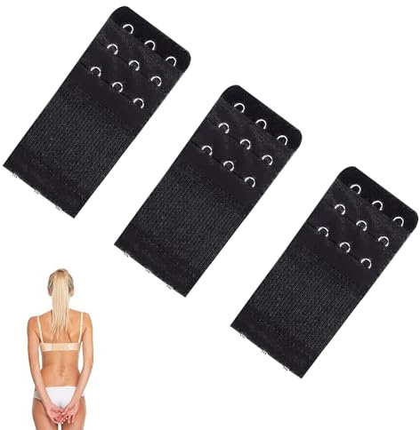 SSHUIKKAI 3 Stück BH Verlängerung 3 Haken Schwar, BH Erweiterung 3 Haken, BH-Verlängerer, BH Verschluss Verlängerung, BH-Verlängerung, Für Frauen Damen(Schwarz)