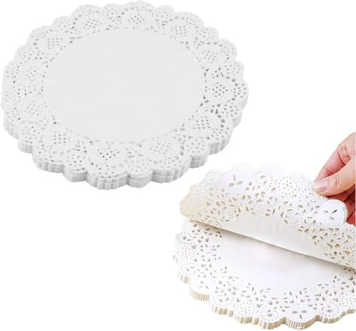 Capesaro 16.5cm Weißes Spitzenpapier Tortenunterlage Rund (100 Stück) - Spitzendeckchen für Kuchen, Hochzeitsdekoration, Tischsets, Platzset Papier und Verpackung