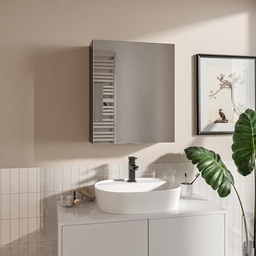 HAJDUK FURNITURE Spiegelschrank Bad 50x60 cm Schwarz Badschrank mit Spiegel Ablage und Griffloser Öffnung Hängeschrank Badezimmerspiegel Hängend