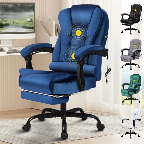 ALFORDSON Bürostuhl Chefsessel Massage Ausziehbare Fußstütze, höhenverstellbarer Schreibtischstuhl 150°-Neigung, ergonomischer Drehstuhl, Computerdrehstuhl,belastbar 180 kg, Wildleder, Blau