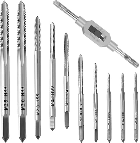 Belvanr 10 Pièces Mini Jeu de Tarauds Métriques HSS M1-M3.5, Coffret Tarauds et Filières Micro Métrique Mini avec Tourne à Gauche Réglable, pour Bois, Plastique et Métal