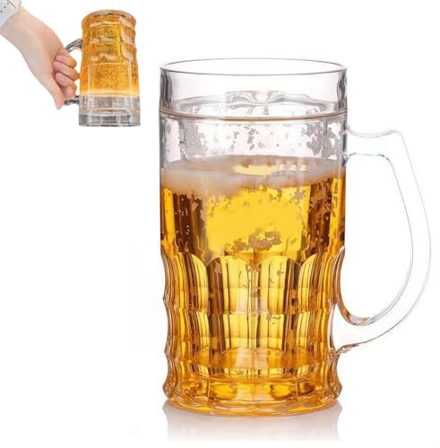 Faux verres à bière, 400 ml double couche drôle, fausses tasses à bière en plastique avec poignées, grande capacité, pour boissons de bar, farces et fêtes