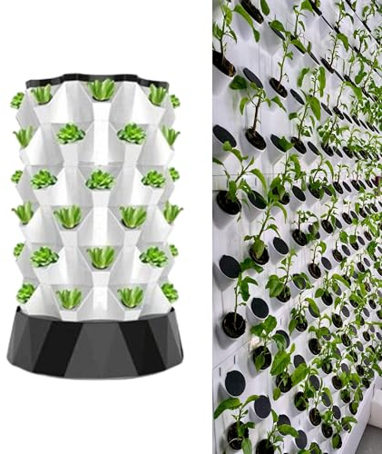 Aeroponic Garden Tower - Sistema di coltivazione idroponica per interni ed esterni, per verdure, erbe e fragole, 48 fori