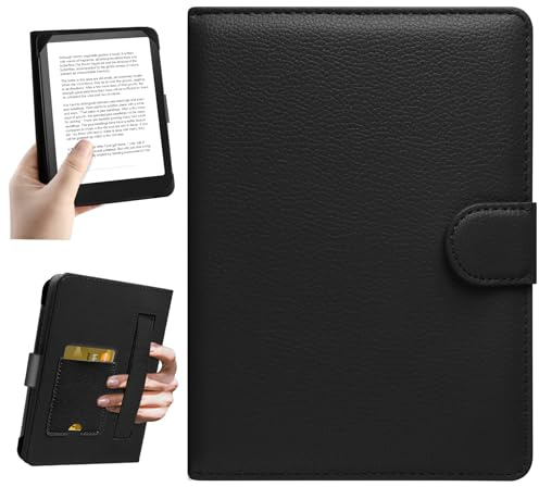 HoYiXi Universal Case for 6-inch Kindle eReader Compatible with Kobo/Voyaga/Pocketbook/Tolino E-book reader,6'' eReader Protective Cover with Built-in Card Slot,Black (Black, 6 inch)
