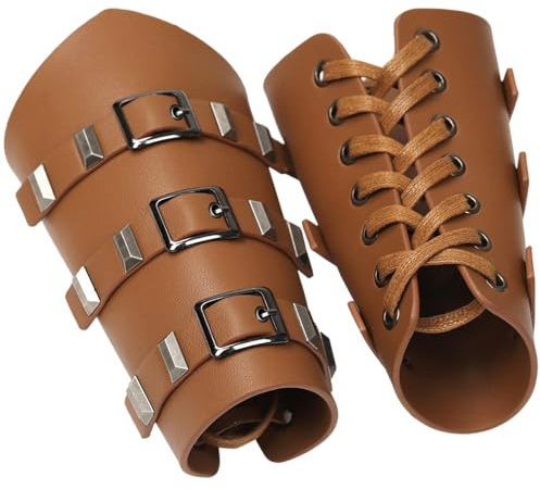 Kreeqe autentisk medeltida riddare metall handledsskydd set för vuxen viking krigare halloween cosplay kostym fantasi roll (ljusbrun, M)