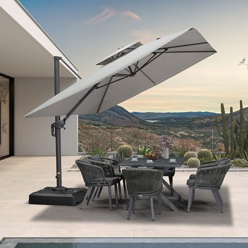 PURPLE LEAF Parasol Déporté 2,7 x 3,6 m Alu Imitation Acrylique Gris Galet | Inaltérable 3 ans, Version évoluée, Protection UV 98 %, Parasol de jardin exterieur, Anti-vent, Double toit ventilé, Café