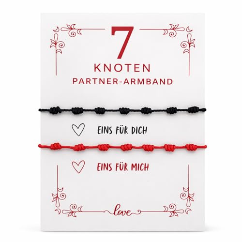 Generisch 7-Knoten Partnerarmband Set 2 Stück – Pärchen Armband für Paare | Rot für sie • Schwarz für ihn • Verstellbar • Liebe & Verbundenheit • Geschenk für Freund/Freundin • Valentinstag & Jahrestag