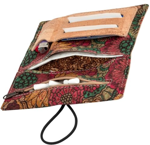 Durable Cork Turner Bag Sustainable & Vegan Cigarette Case / Tobacco Bag with Interchangeable Closure and Practical Additional Compartments - Water-Repellent and Robus