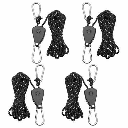 4 Piezas Trinquete de Cuerda 4M Rope Ratchet Ajustable Cuerdas Tensoras | 1/8 Inch con Gancho para Tiendas de Campaña Aire Libre Senderismo Lámpara de Planta