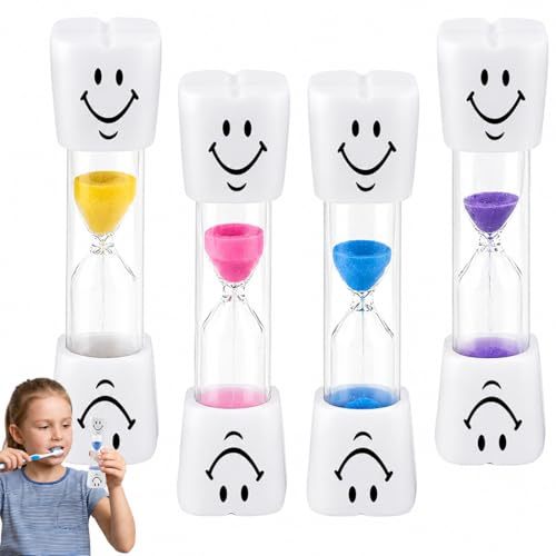 TRMPLX Set de 4 Relojes de Arena con Sonrisas para Niños - Temporizador de 3 Minutos para Cepillado Dental, Cocina, Juegos y Oficina, Seguro y Multifuncional (4pcs)