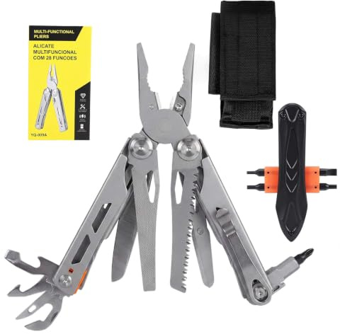 Vexnaro Outil Multifonction 19-en-1 en Acier Inoxydable, Pince Pliable avec Couteau, Ciseaux, Tournevis, Coupe-Fil, Lime, Scie et Verrouillage pour Camping, Bricolage, Extérieur et Réparation