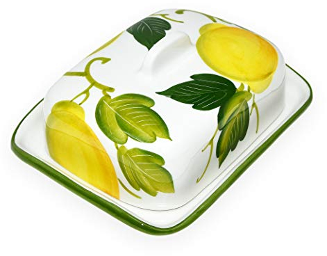 Lashuma Beurrier fabriqué à la main en céramique italienne au design citron, dimensions : 18 x 14 cm