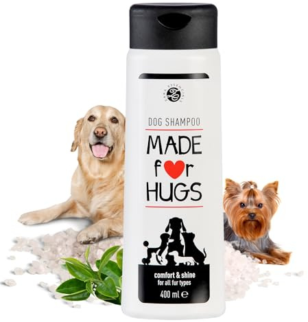 Made for HUGS Hundeshampoo - Komfort & Glanz für Alle Felltypen, 400 ml | Shampoo für Hunde gegen Juckreiz, Geruch & trockene Haut - Mit Meersalz, D-Panthenol & Glycerin, Ohne Parabene