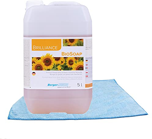 Berger Seidle | Classic BioSoap | zur Pflege und Reinigung von Parkett- und Holzfussböden| Parkettpflegemittel | farblos | + weiches Premium Poliertuch (5 Liter)