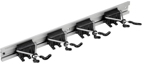 Meister Gerätehalterleiste X-Form 500 mm - Geräteleiste & 4 Gerätehalter - Aluminium - Leichte Montage / Werkzeughalter / Gerätehalter für Gartengeräte / Werkzeugleiste / Besen-Halter / 9953170