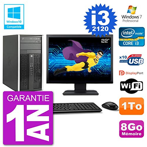 PC HP 6300 MT Ecran 22 Core i3-2120 RAM 8Go Disque 1To Graveur DVD WiFi W7 (Reconditionné)