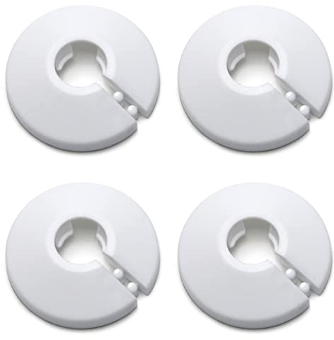 MroMax Couvre-flange de tuyau de 0,39 de diamètre extérieur, Plaque de rosace en plastique PP de 12 mm pour radiateur, Collerette pour décoration de tuyaux de mur 4 pièces (Blanc)