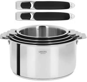 Cristel Lot de 4 ventouses amovibles Casteline 14 à 20 cm + 2 poignées Zenith 03 S4CQMPZ03 Argenté