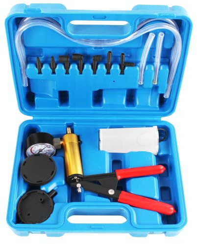 TECPO Bremsenentlüfter mit Unterdruckpumpe Bremsen Entlüften Unterdruck Prüfgerät Vakuumpumpe für Bremsflüssigkeit Vakuumtester Bremsenentlüftungsgerät