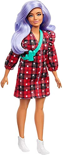 Barbie GRB49 - Fashionistas Puppe im karierten Kleid, Spielzeug für Kinder von 3 bis 8 Jahren
