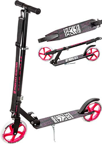 RAVEN Scooter Roller Tretroller Kickscooter für Kinder Erwachsene |klappbar | höhenverstellbar | Tragegurt | Klingel | Flaschenhalter (Pink ohne Handbremse, 200mm)