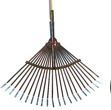 Laubruch, Scopa in Legno di Pino con Manico Lungo in Legno, Testa per Attrezzi in Nastro Metallico con Elastico Regolabile a 22 Denti, per Giardino e Prato, rastrello da Giardino da Giardino 180 cm