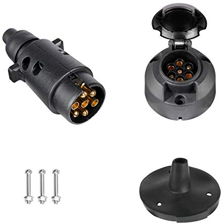 BEIJISTAR 7 Pin Trailer Plug & 7 Pin Trailer Socket with Rubber Gasket, 12V Waterproof 7 Pin Trailer Plug Socket Connector, for Truck RV Cars Boat Caravan Trailer Accessories Adapter (Rubber Boot)