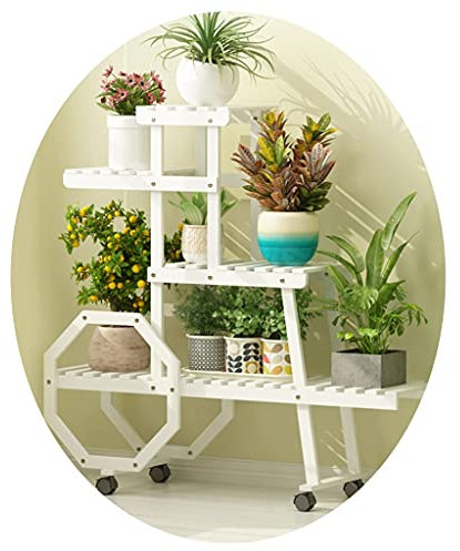 Mehrschichtiger Massivholz-Blumenständer Balkonregal Blumentopfständer Im Wohnzimmer Gartendekorationsständer Dickes Massivholz Mit Installationswerkzeugen ( Color : Weiß , Size : 96x25x87cm )