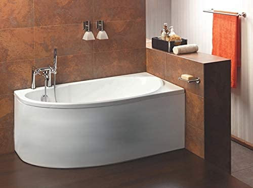 ECOLAM Baignoire acrylique Miki 140x70 cm droite, Blanc, Tablier acrylique, Pieds, Siphon, Silicone, Anti-bac, Garantie 10 ans, Livraison gratuite en France