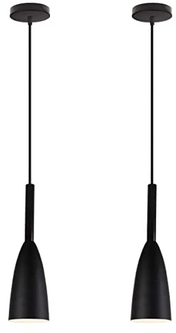 Genera Lámparas Colgantes De Techo Modernas LED Lluminación Colgante Metal Lampara Cocina Salon Colgante E27 220v Gris Negro Blanco (Negro 2pcs)