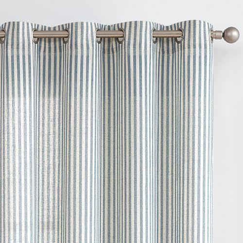 Vangao Linen Striped Curtains for Living Room Bedroom Farmhouse Tickingstripe Light Filtering Window Curtains Printed Drapes Grommet Top 2 Panels Blue W50 x L96 Inch