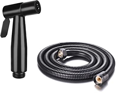 Black Small Compact Bidet Douche shattaf Sprayer with Black Hose 1.5 m Cloth Diaper Sprayer Bathroom Handheld Bidet Toilet Stainless Steel Tap Spray Shattaf Toilet Cleaning Faucet,
