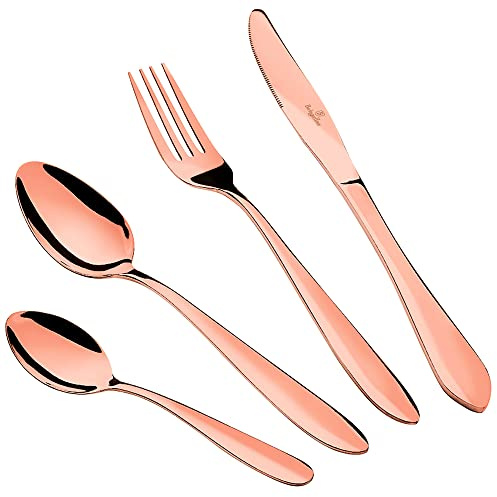 Berlinger Haus Rose Gold Mirror Ménagère Dorés 24-Piece Acier Inoxydable, Set de Couverts de Table 6 Personnes, Camping, Hotels, Finition Brillante, Cutlery Set Modern Elegant Design, Or Rose