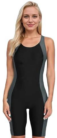 BEACHKINI Dambadkläder Boyleg One Piece Baddräkt Sport Simbaddräkt Öppen rygg,Svart grått,EU 44