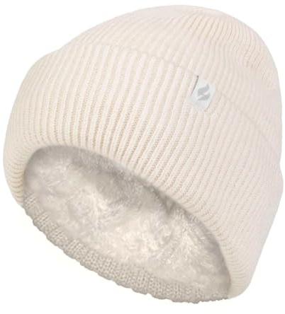 HEAT HOLDERS Womens Beanie Hat with Heatweaver Fleece Lining Ladies Fashionable Turnover Cuff Hat (One Size, Cream)