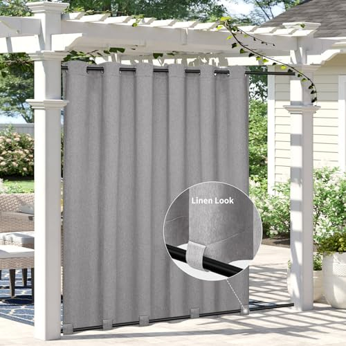 Easy-Going Outdoor-Vorhänge in Leinenoptik, wasserdicht, winddicht, Veranda-Vorhänge, weich, dick, Outdoor-Sichtschutzvorhänge für Terrasse, Pavillon, Ösen oben und Schlaufen, 279.4x213.4 cm, Grau