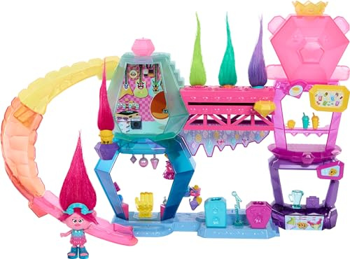 Mattel DreamWorks Trolls Band Together-leksaker, Mount Rageous-lekset med liten drottning Poppy-docka och mer än 25 tillbehör, 4 Hair Pops HNV37